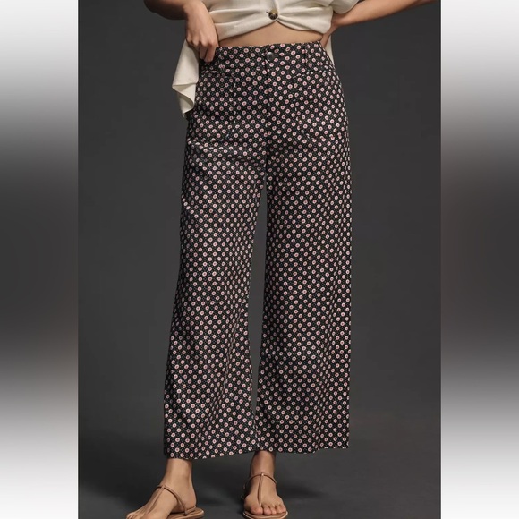 Maeve Pants - Maeve Black Wide-Leg Pants with Pink Dot Print